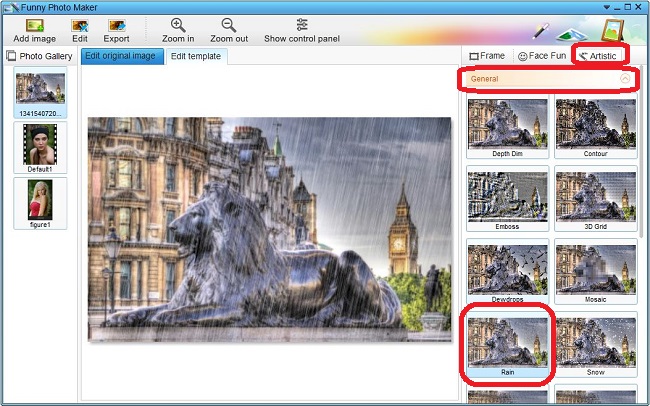 Find and add the rain photo effect to your photo with Funny Photo Maker.