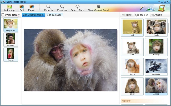 Choose a animal face fun template and edit funny effects