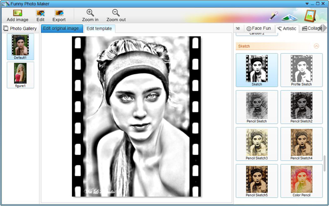 Find, choose, and apply sketch photo effects to the original picture. 